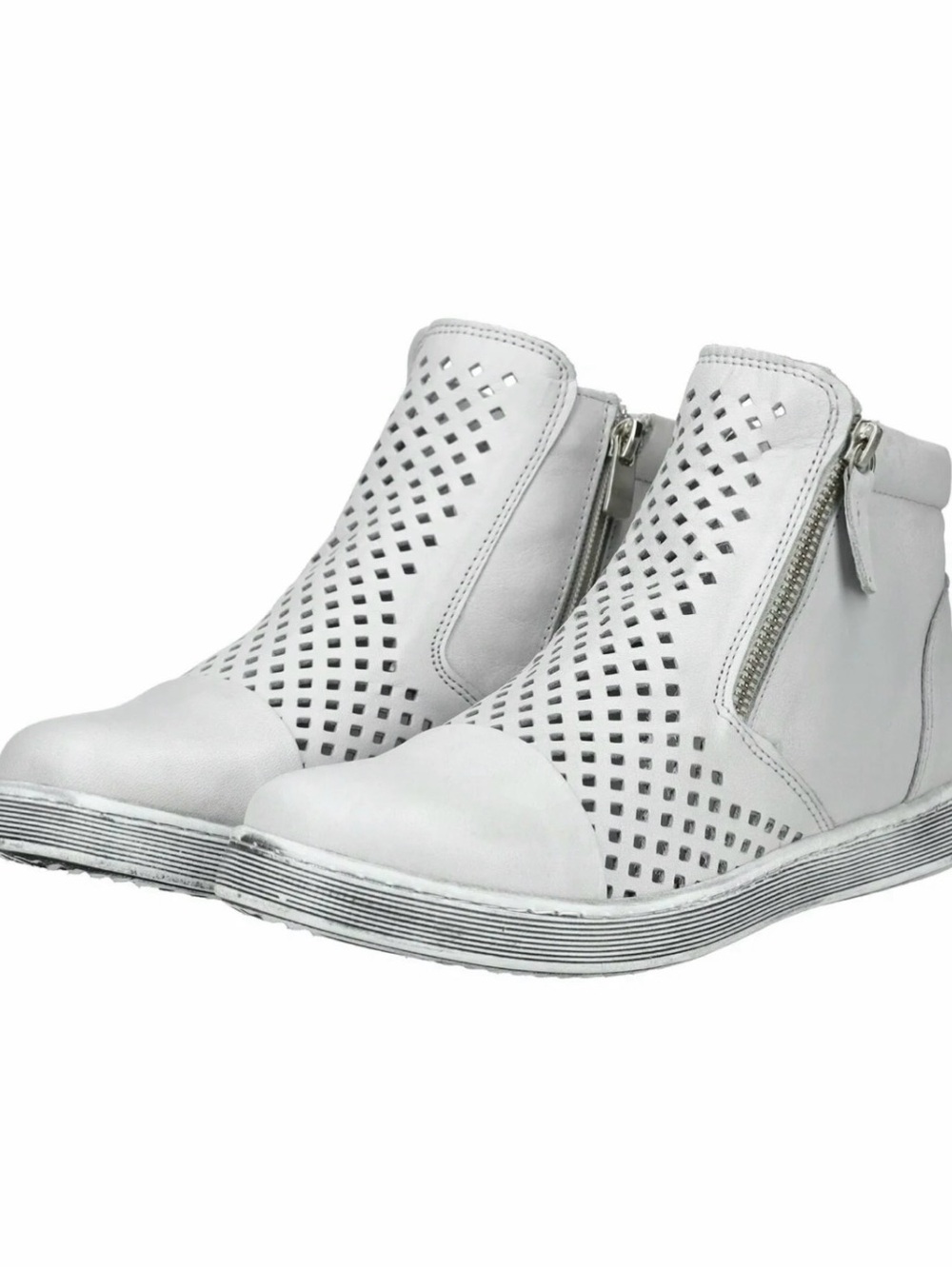 Andrea Conti pale grey leather Perforated Ankle Booties with Side Zip